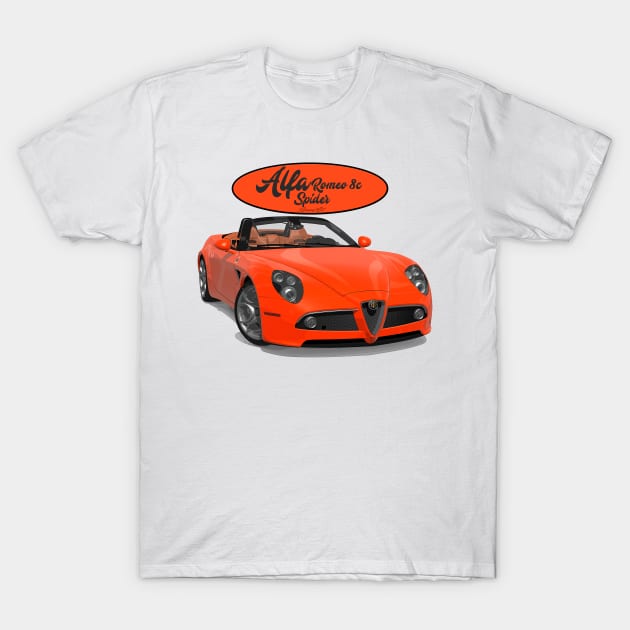 ALFA ROMEO 8C SPIDER Orange T-Shirt by PjesusArt